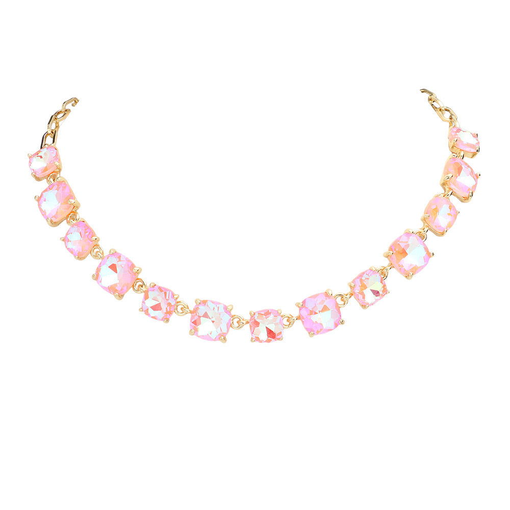 Women's Cushion Square Stone Link Evening Necklace