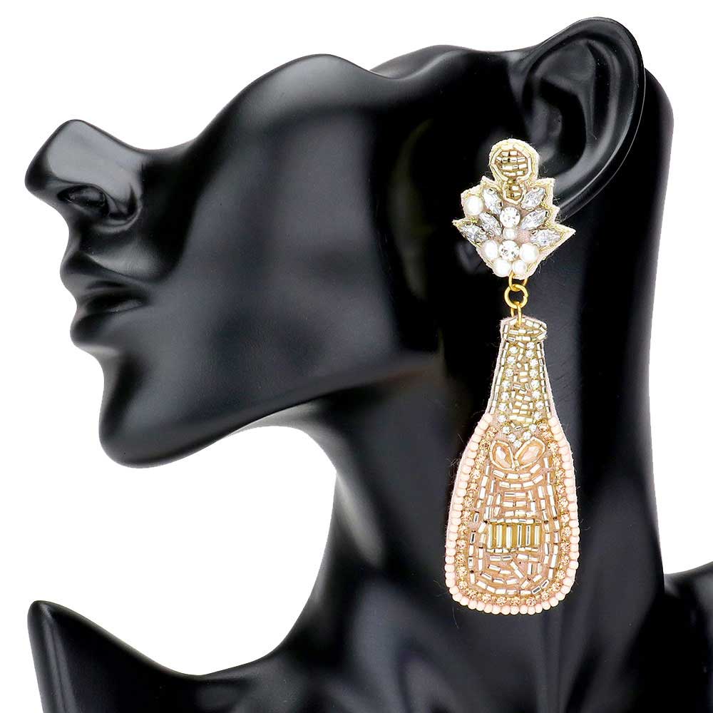 Felt Back Multi Beaded Champagne Dangle Earrings
