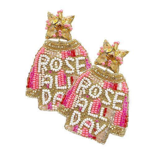 Felt Back Rose All Day T shirt Beaded Dangle Earrings