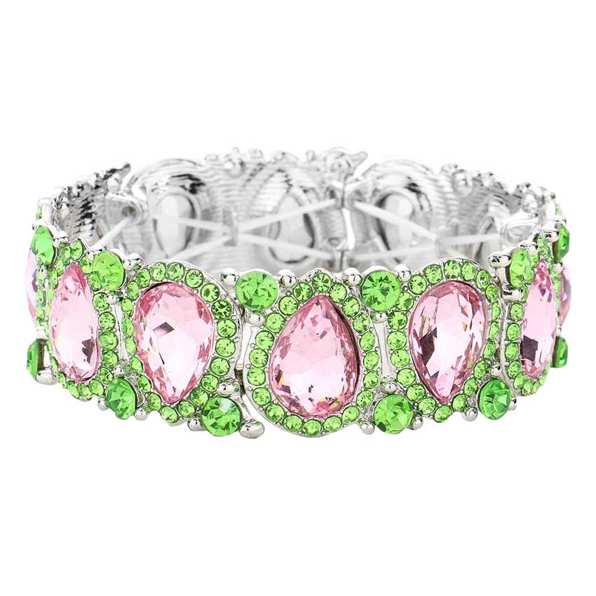 Teardrop Rhinestone Trim Stretch Evening Bracelet