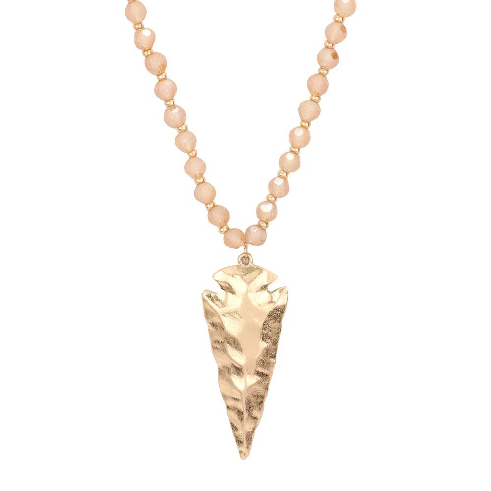 Hammered Metal Arrow Pendant Faceted Beads Long Necklace
