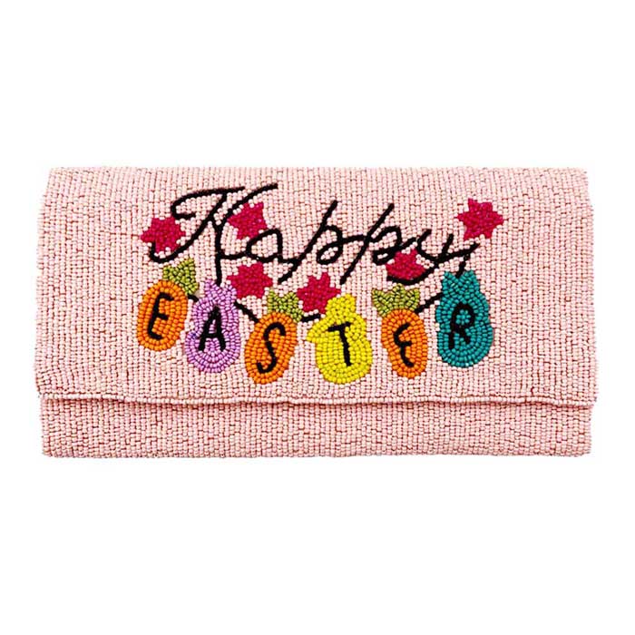 Happy Easter Message Bunny Seed Beaded Clutch Crossbody Bag