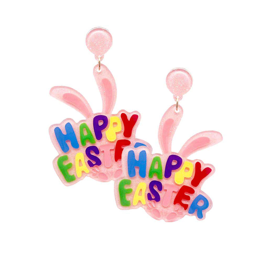 Happy Easter Resin Bunny Dangle Earrings