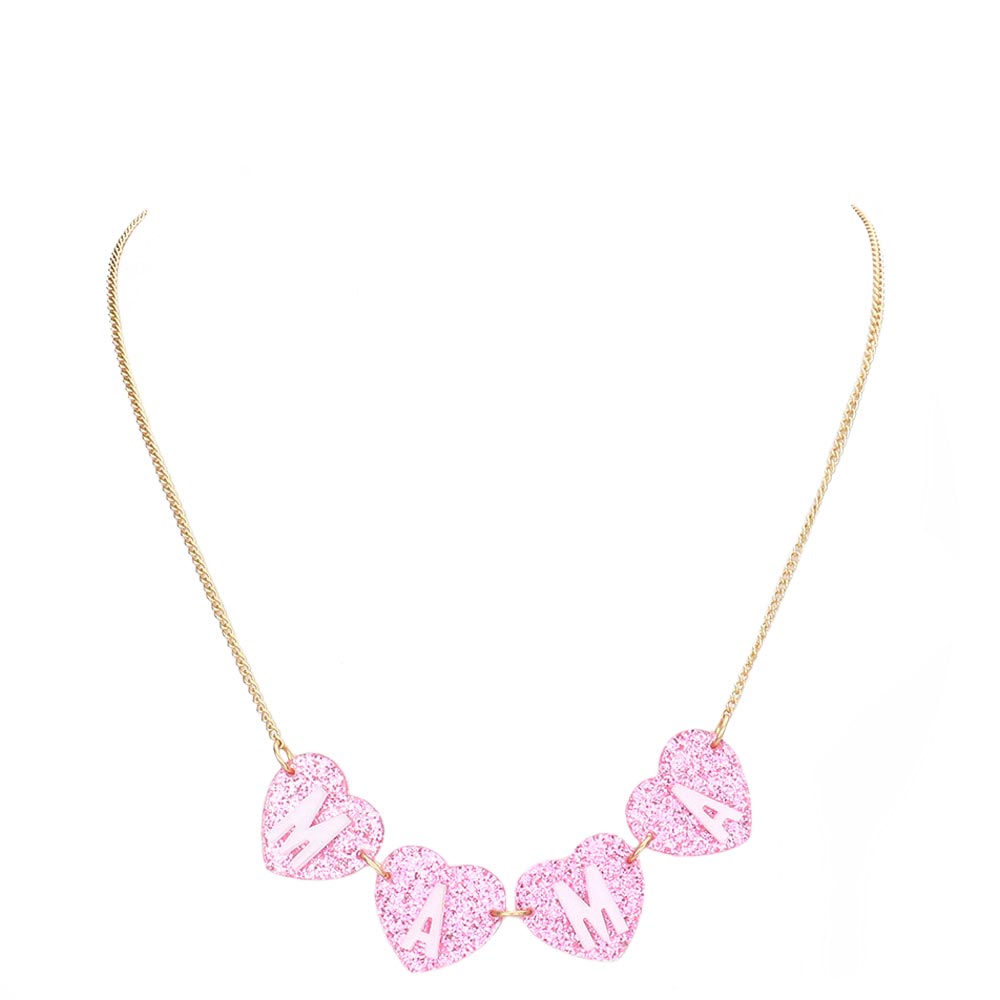 Mama Message Glittered Heart Link Necklace