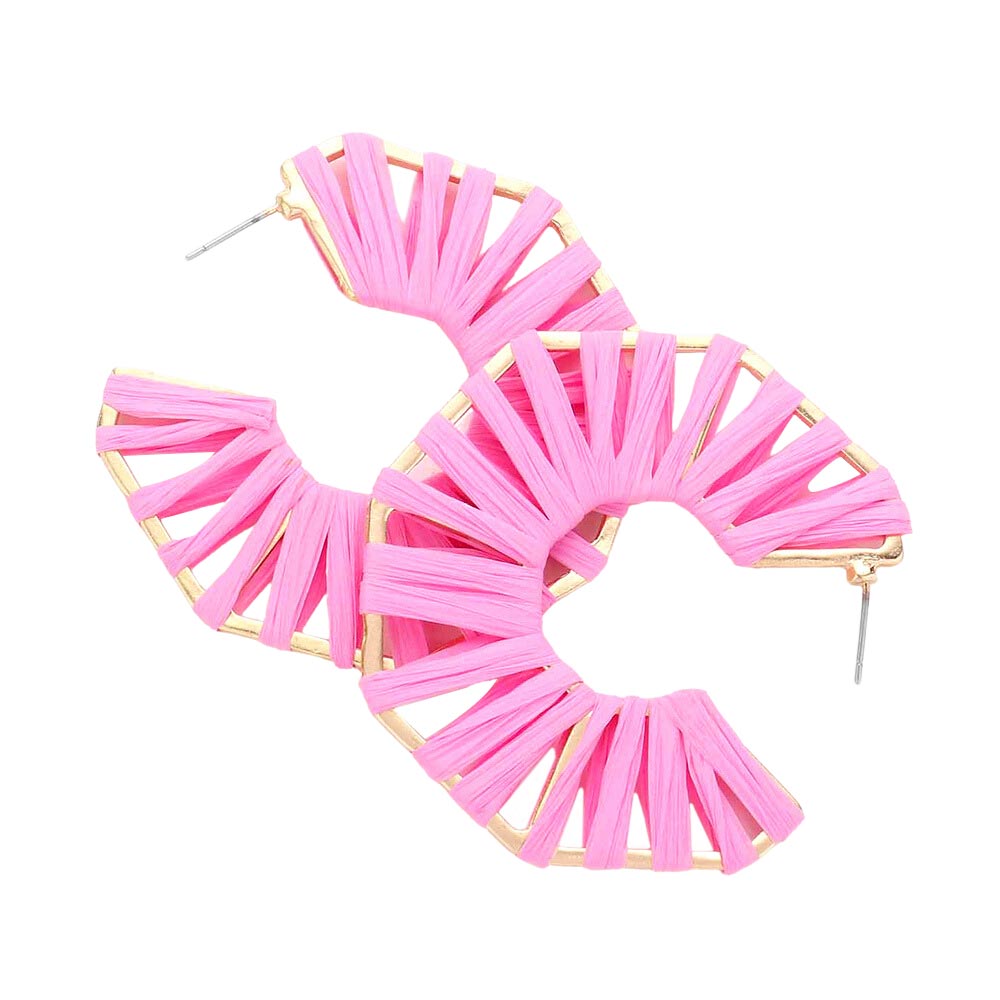 Raffia Wrapped Octagon Hoop Earrings