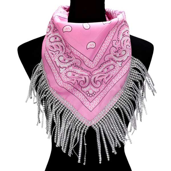 Women's Rhinestone Like Fringe Cowgirl Bandana Scarf
