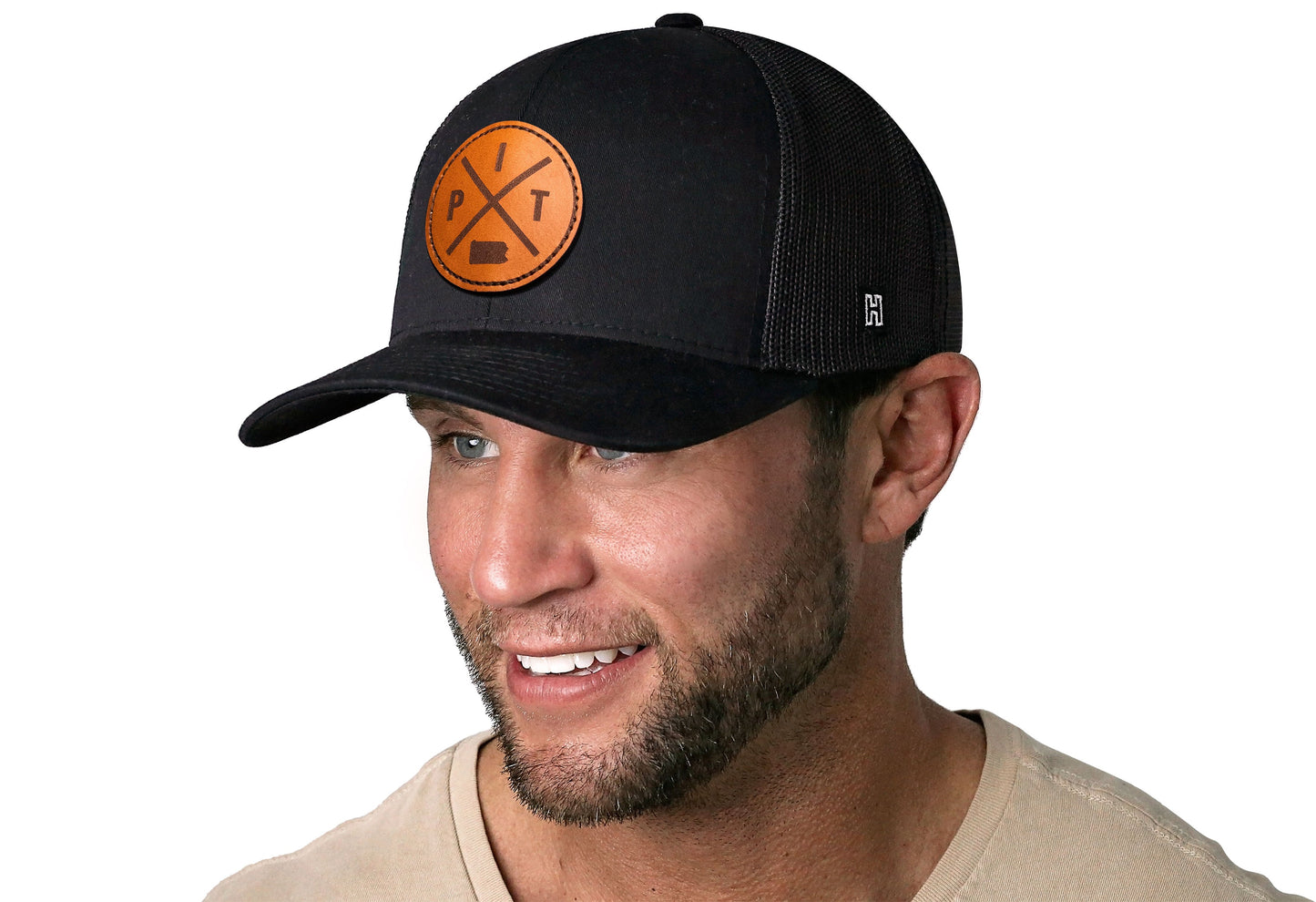Pittsburgh Trucker Hat Leather  |  Black PIT X Snapback
