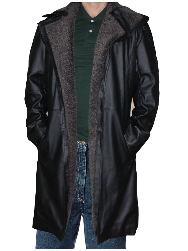 Plain Long Leather Winter Coat
