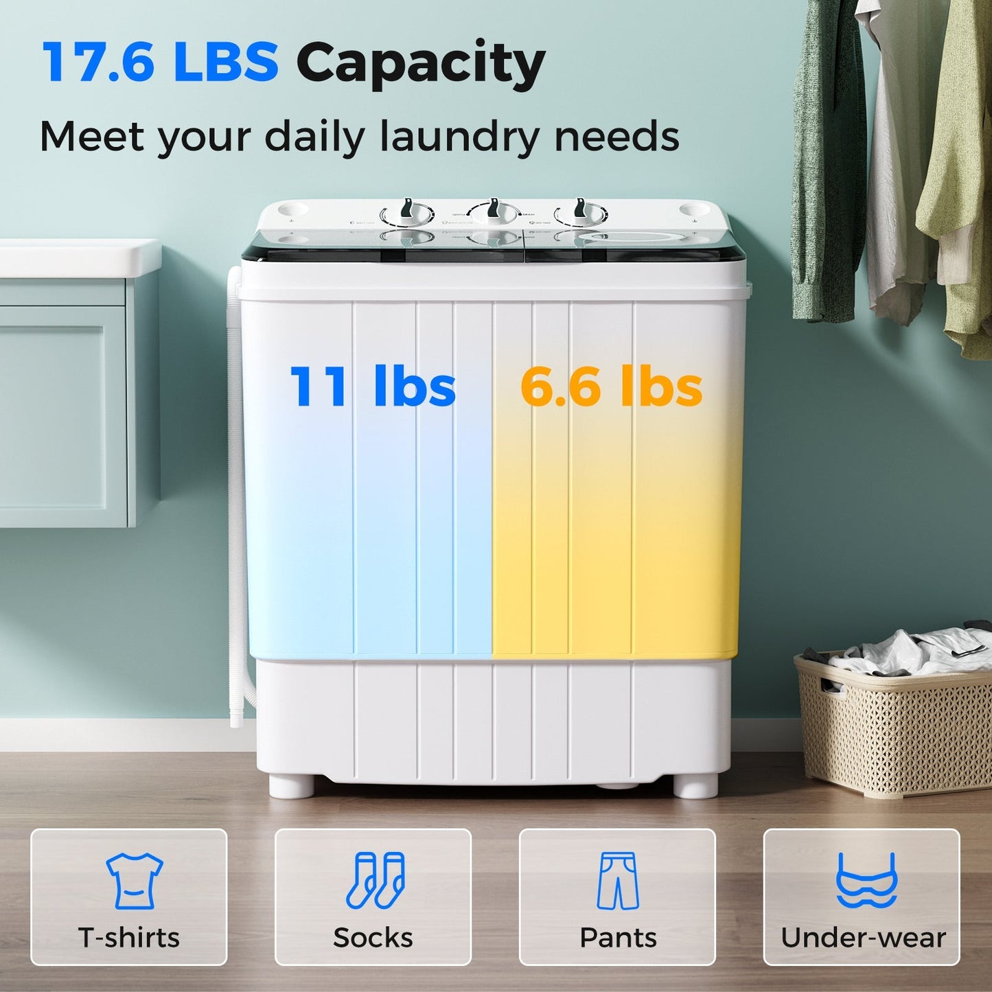 17.6 lbs Portable Washing Machine with Drain Pump
