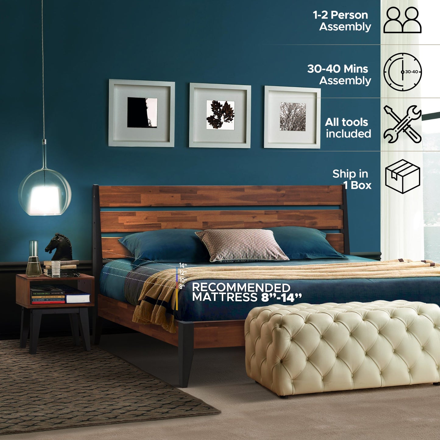 [Buy 1 Get 1] Emery Solid Wood Bed Frame & Nightstand