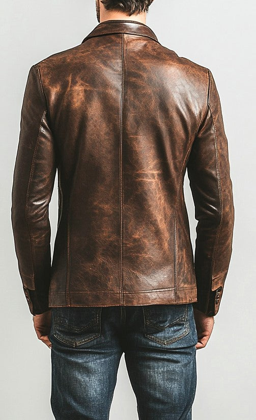 Premium Men’s Brown Leather Blazer Jacket