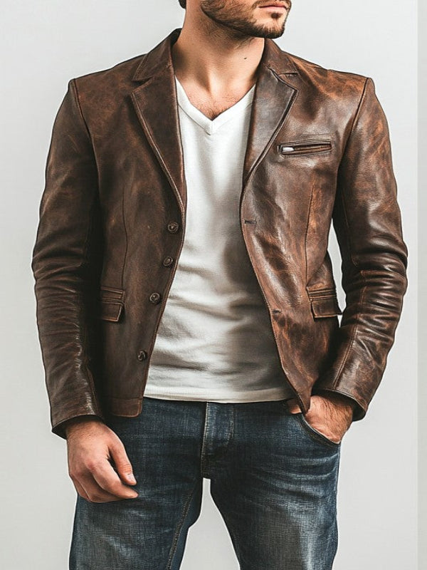 Premium Men’s Brown Leather Blazer Jacket