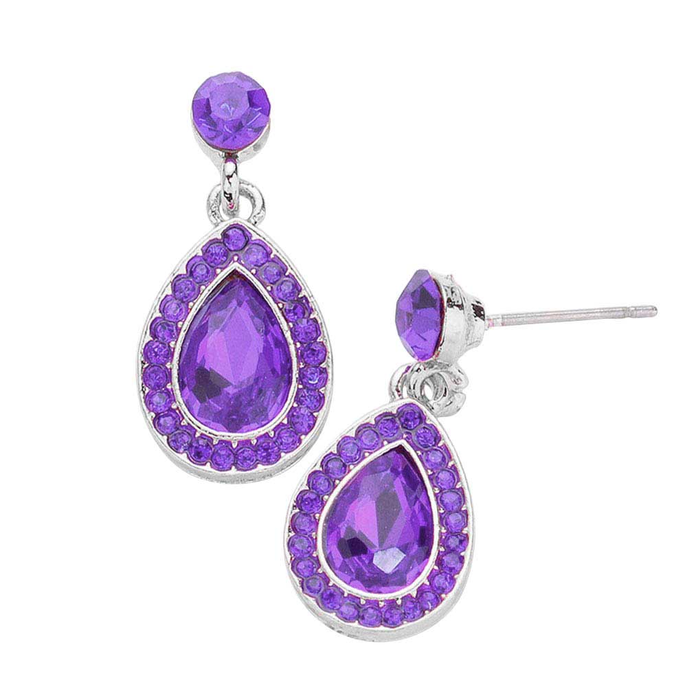 Rhinestone Trim Teardrop Stone Dangle Evening Earrings