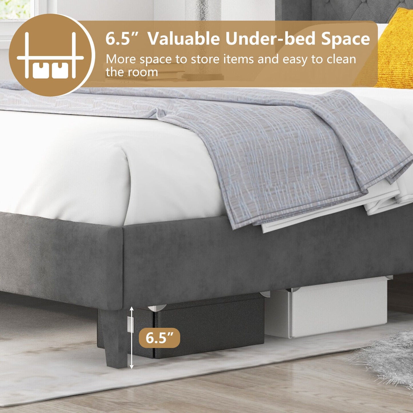 Full/Queen Size Upholstered Platform Bed Frame with Button Tufted Headboard