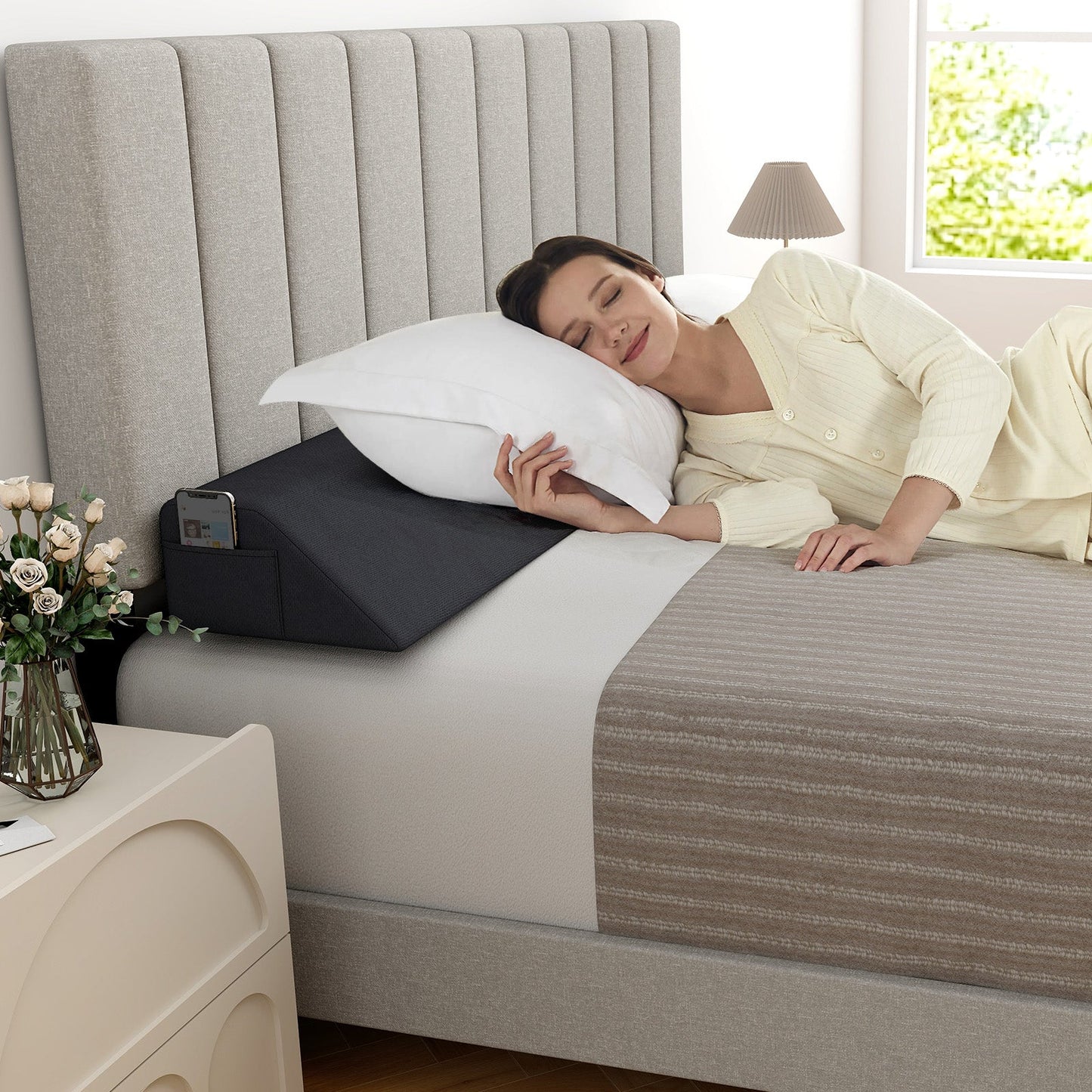 Bed Wedge Pillow with Storage Bag