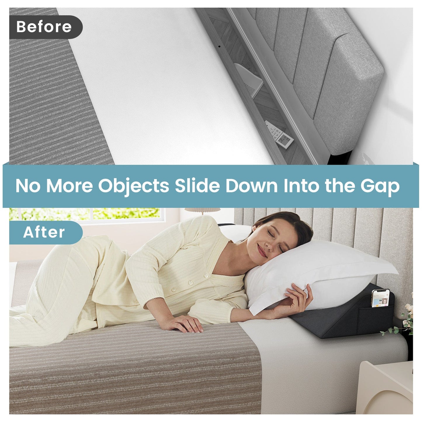 Bed Wedge Pillow with Storage Bag