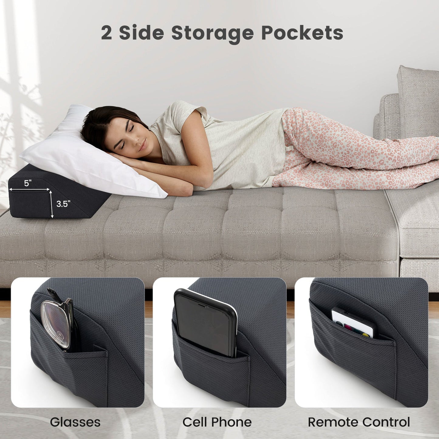 Bed Wedge Pillow with Storage Bag