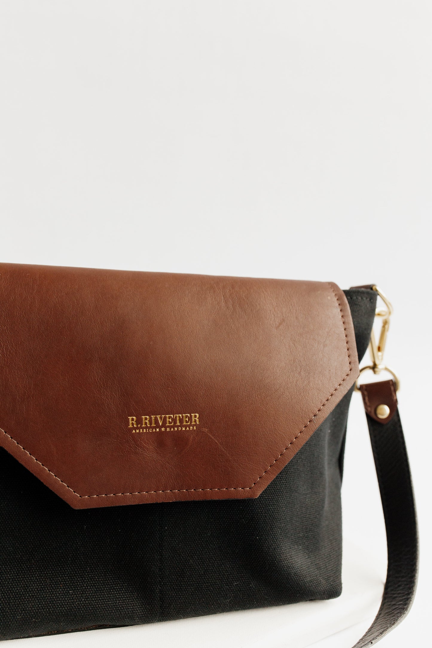 Hobby | Signature Black Canvas + Brown Leather Handbag - Embroidered