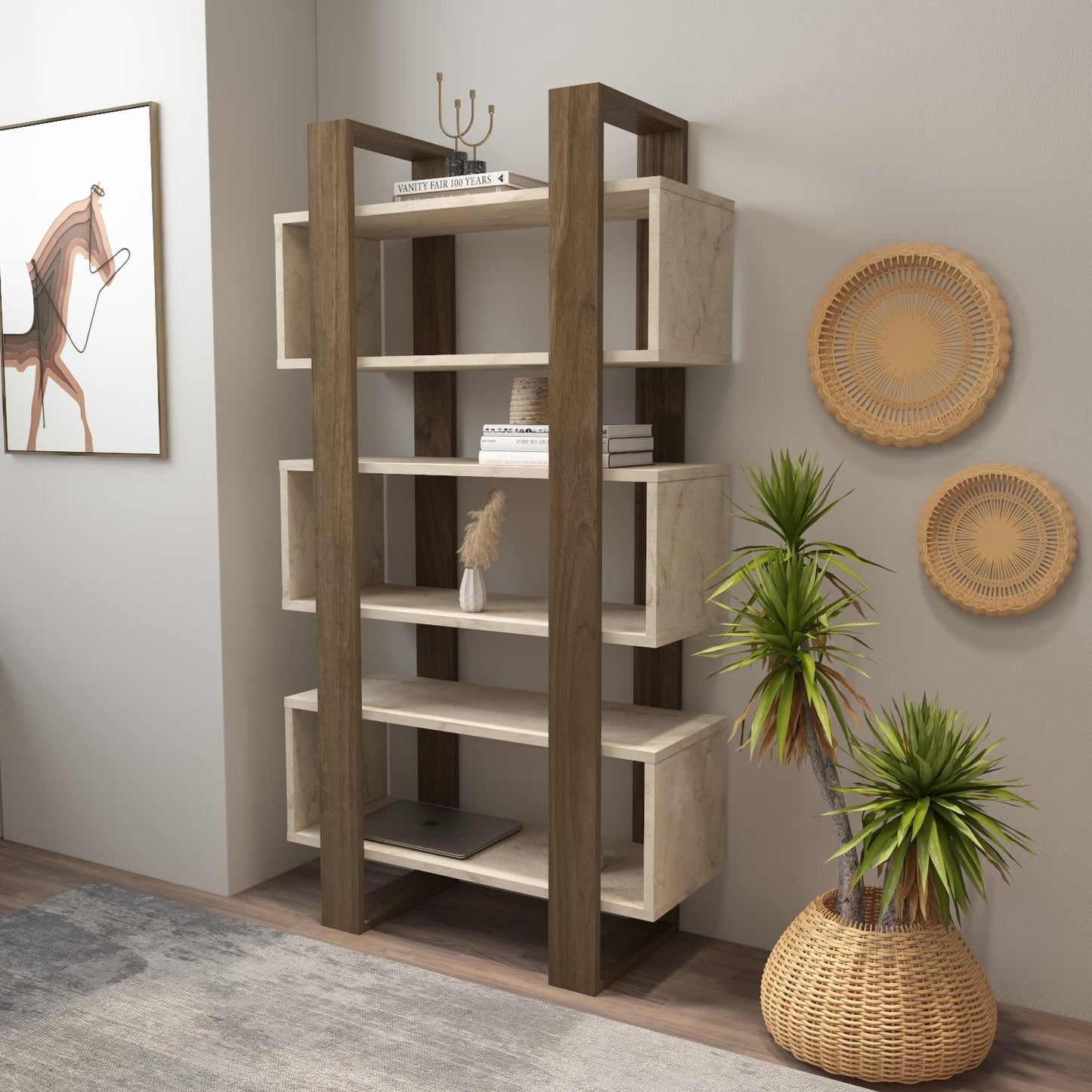 Reina 59" Modern Bookcase with Open Shelves