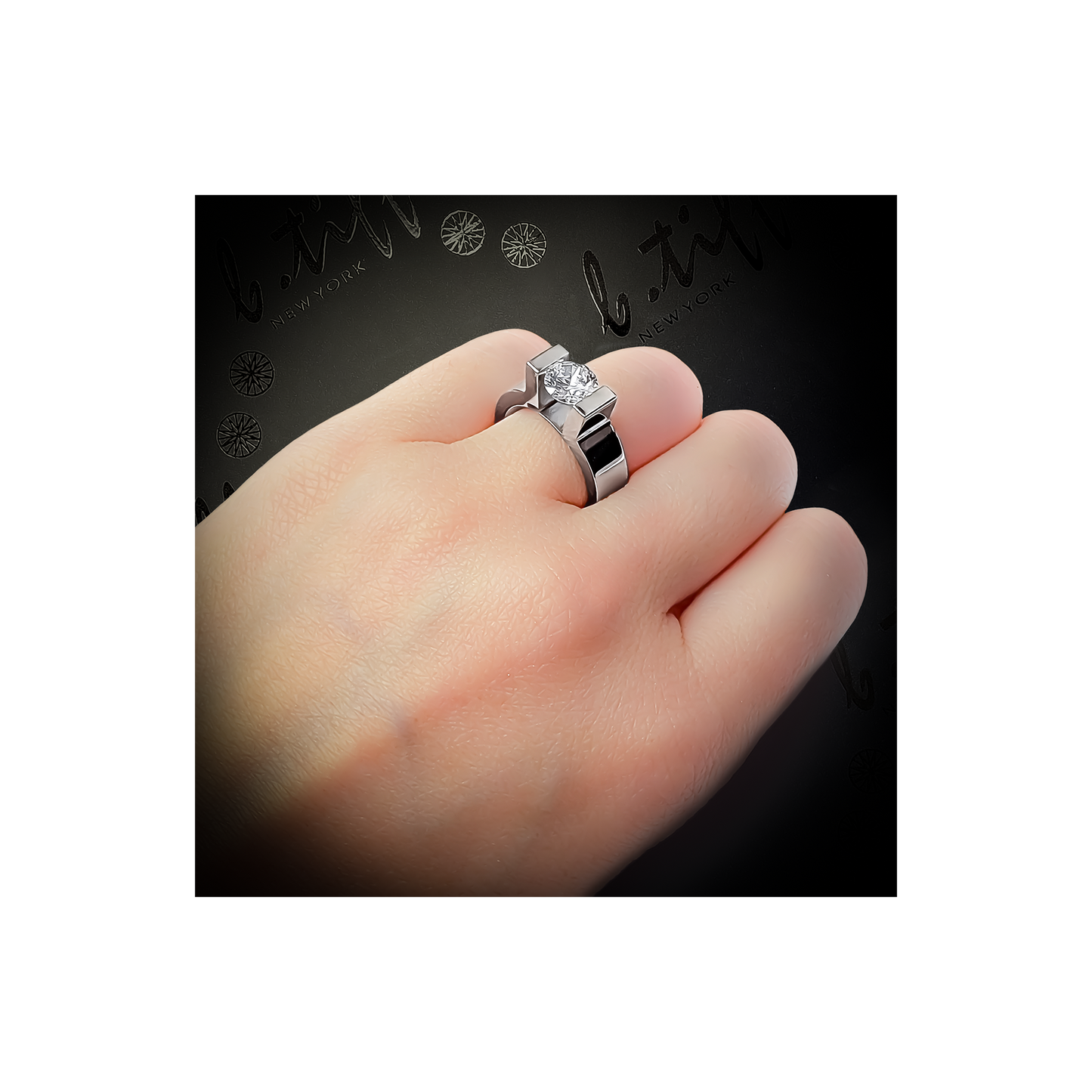 RG074MW B.Tiff Tension 1 ct Moissanite Round Solitaire Engagement Ring