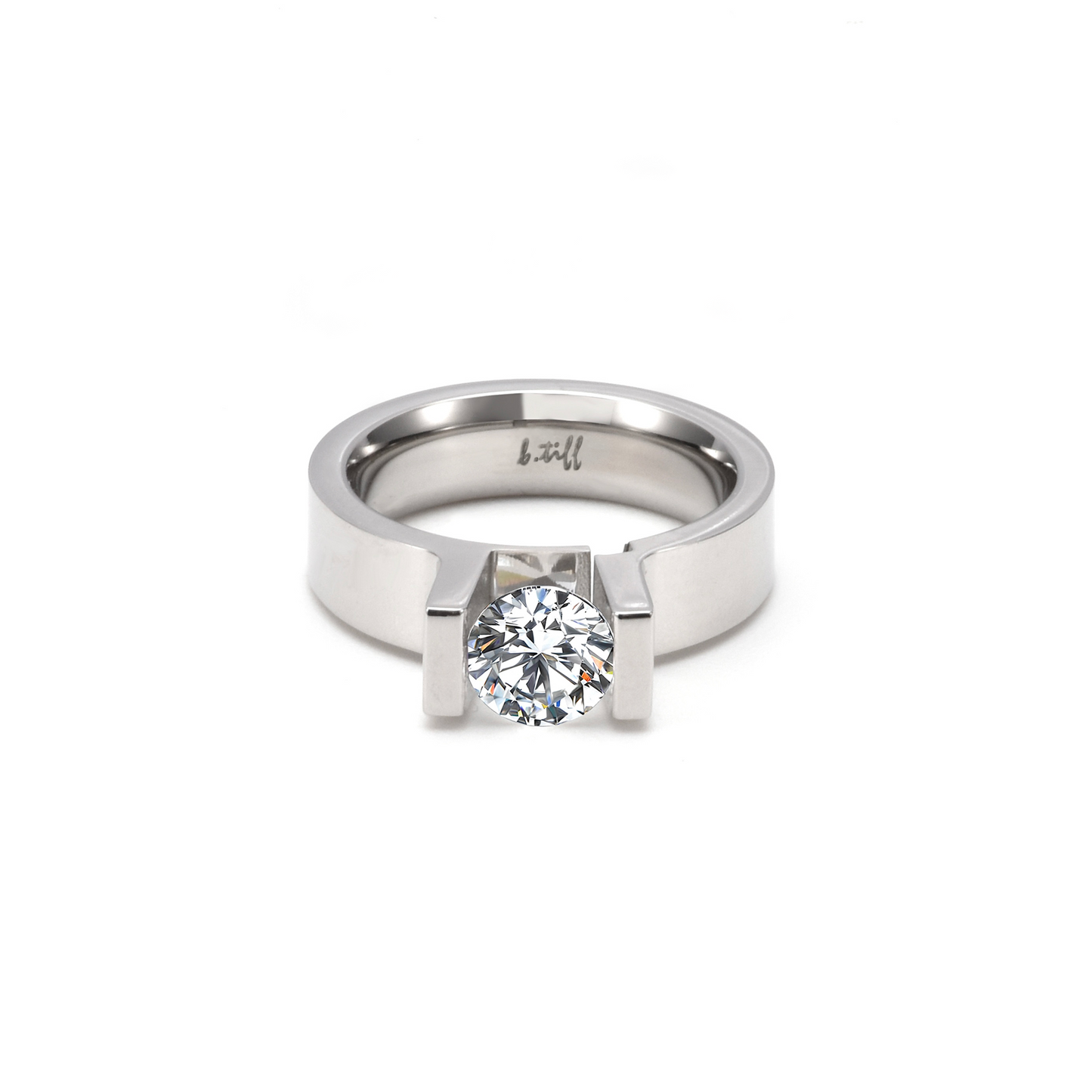 RG074MW B.Tiff Tension 1 ct Moissanite Round Solitaire Engagement Ring