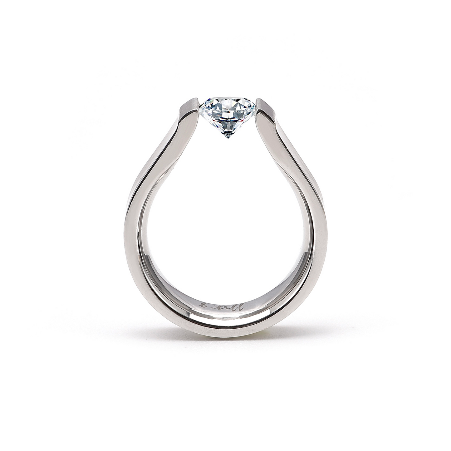 RG091W B.Tiff Tension 1 ct Round Solitaire Curved Edge Engagement Ring
