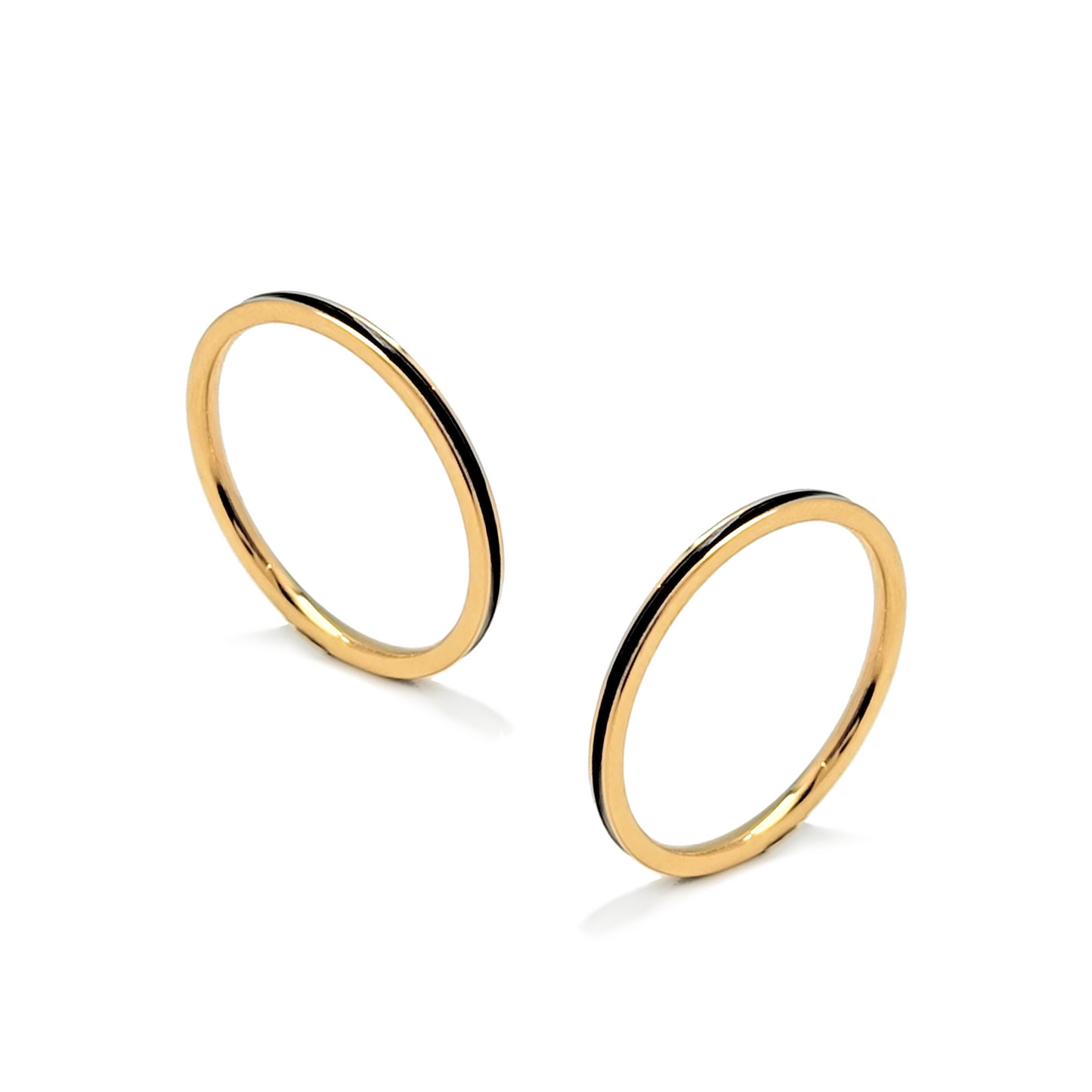 RG100GB B.Tiff "The Hamptons" Black Enamel Gold Ring 2-Pack [Thin Band]