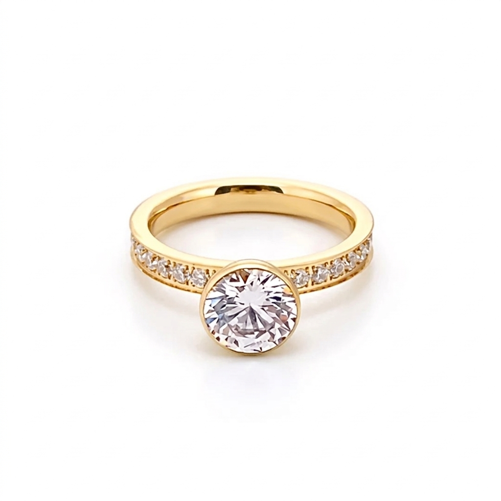 RG112G B.Tiff Gold 2 ct Solitaire Pave Engagement Ring [Thin Band]