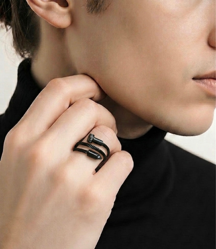 RG115B B.Tiff Black Pavé Pointe Cable Adjustable Ring