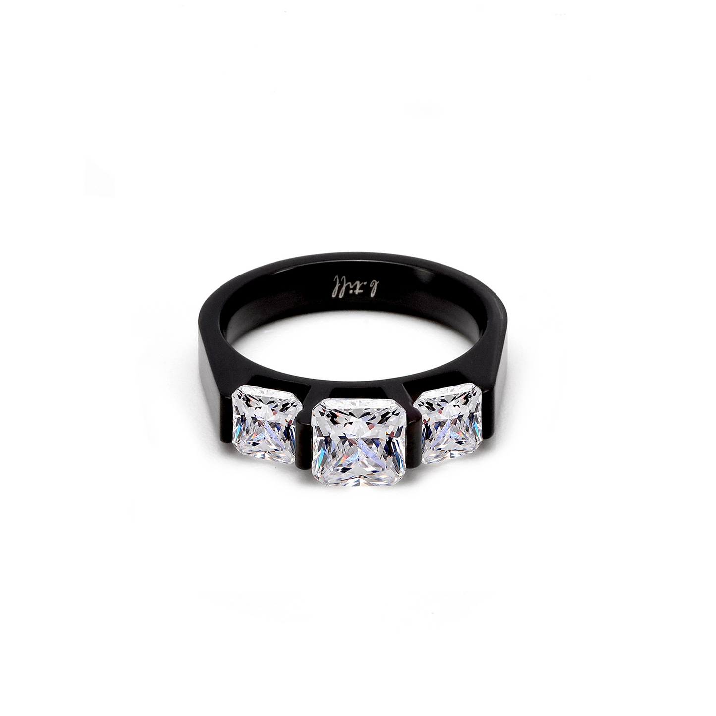 RG203B B.Tiff Black 3-Stone Cushion Cut Engagement Ring
