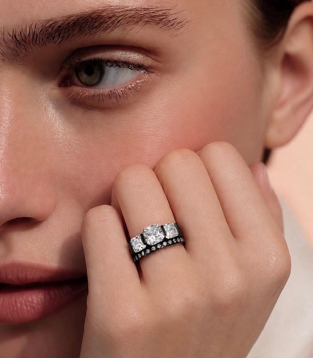 RG203B B.Tiff Black 3-Stone Cushion Cut Engagement Ring