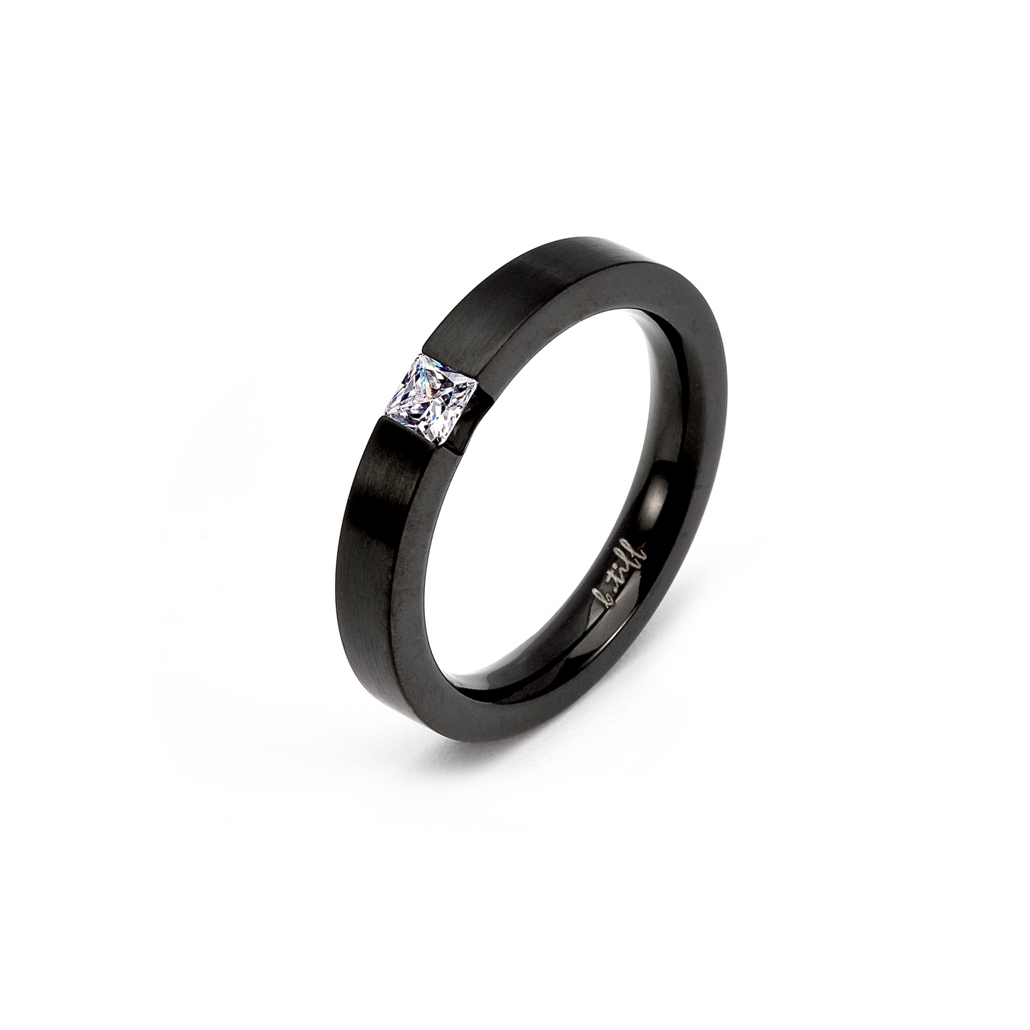 RG301B B.Tiff .12 ct Princess Cut Black Solitaire Ring [Thin Band]