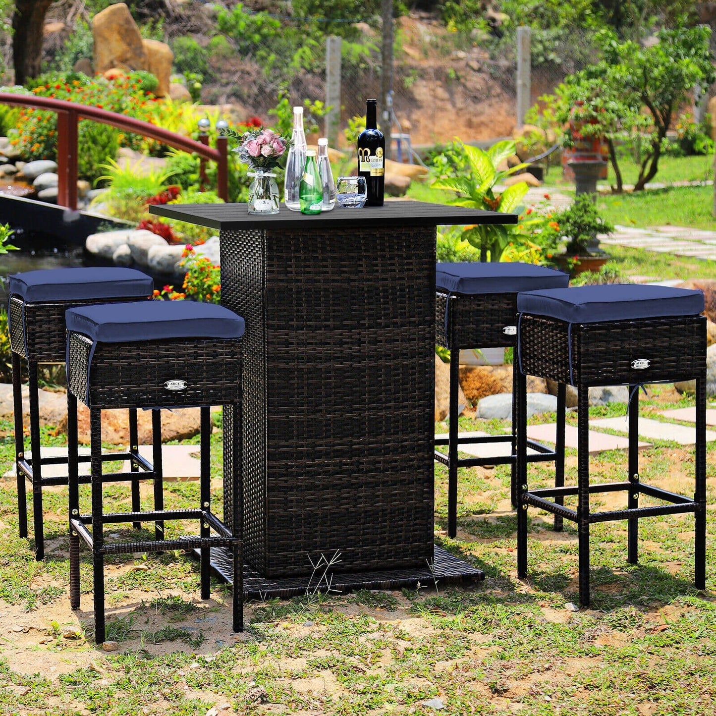 5 Pieces Patio Rattan Bar