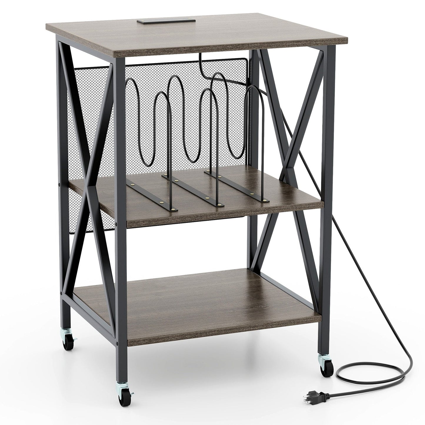 Mid-Century Record Player Stand with Built-in Charging Station
