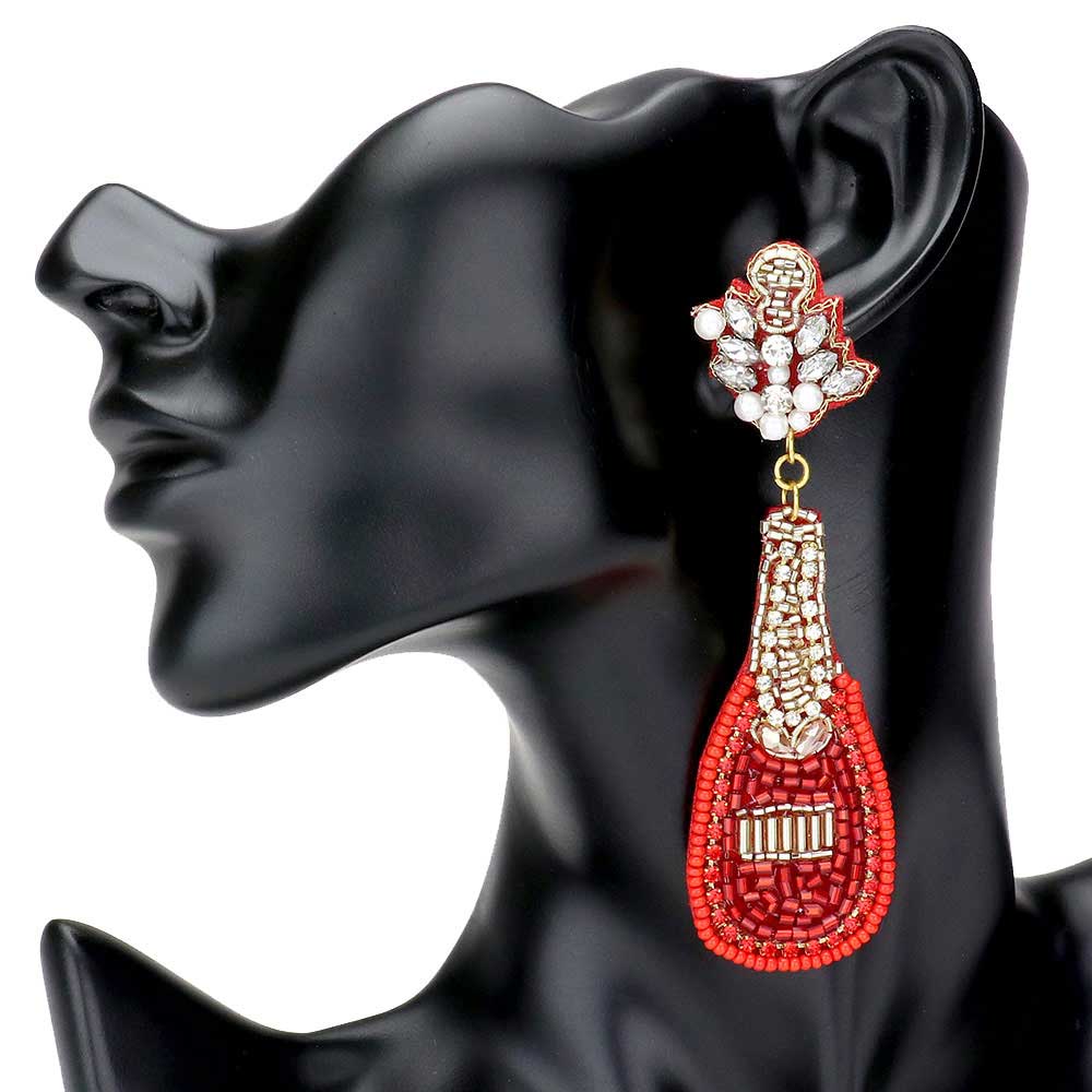 Felt Back Multi Beaded Champagne Dangle Earrings