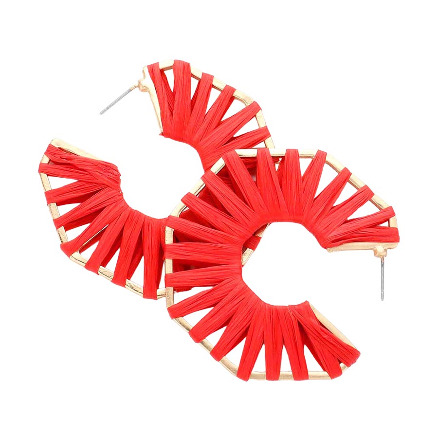 Raffia Wrapped Octagon Hoop Earrings