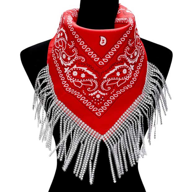 Women's Rhinestone Like Fringe Cowgirl Bandana Scarf