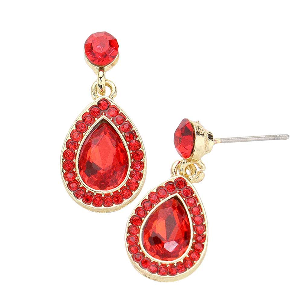 Rhinestone Trim Teardrop Stone Dangle Evening Earrings