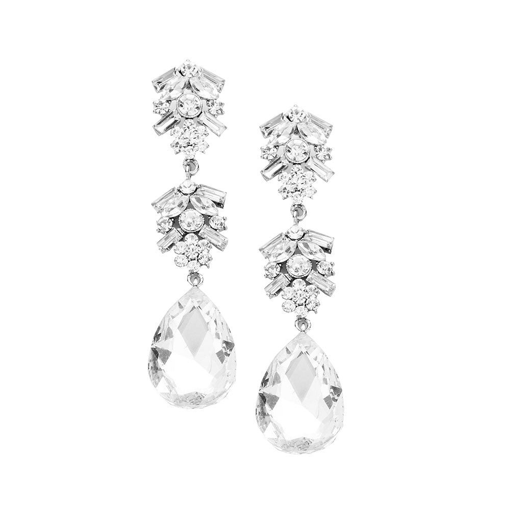 Chunky Pear Crystal Floral Evening Drop Earrings