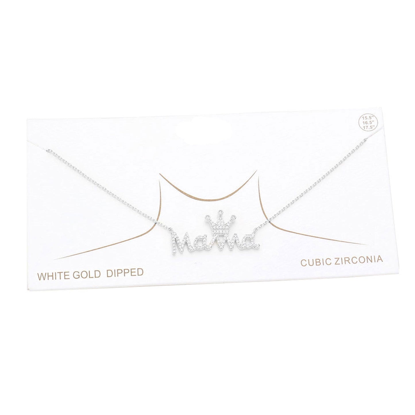 Gold Dipped CZ Crown MAMA Message Pendant Necklace