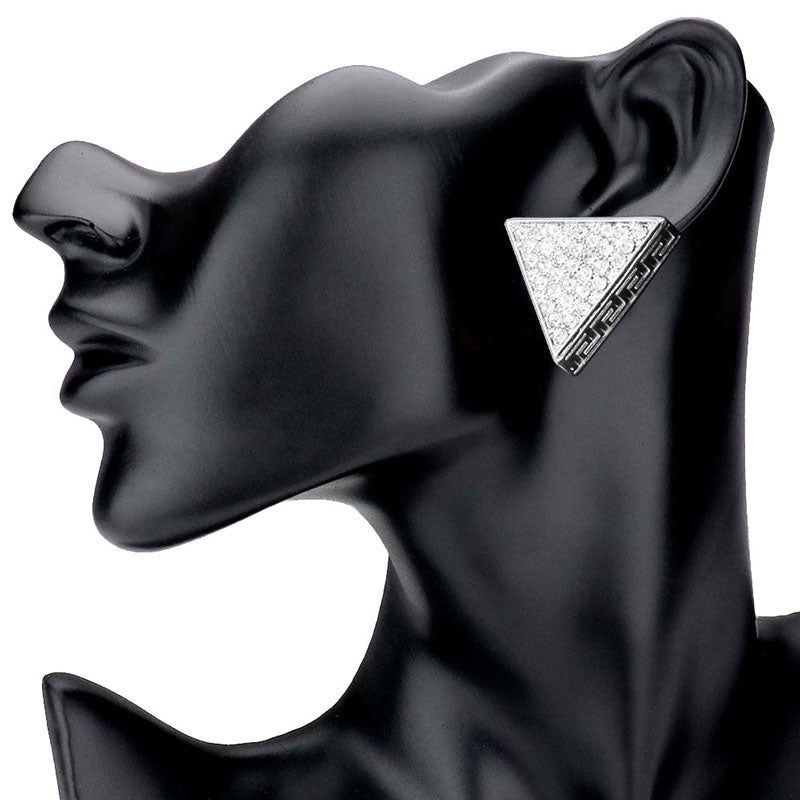 Greek Pattern Rhinestone Embellished Triangle Earrings
