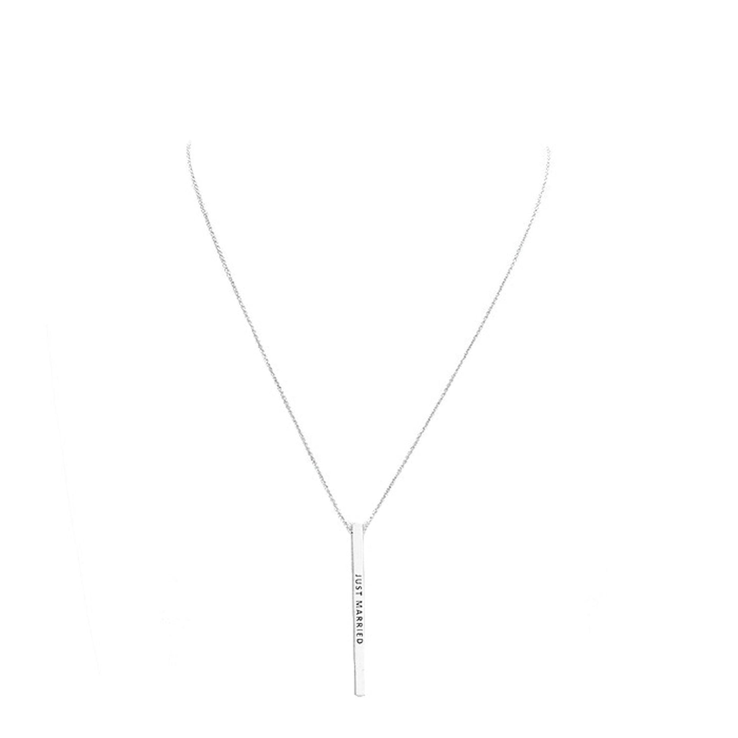 Just Married Metal Bar Pendant Necklace