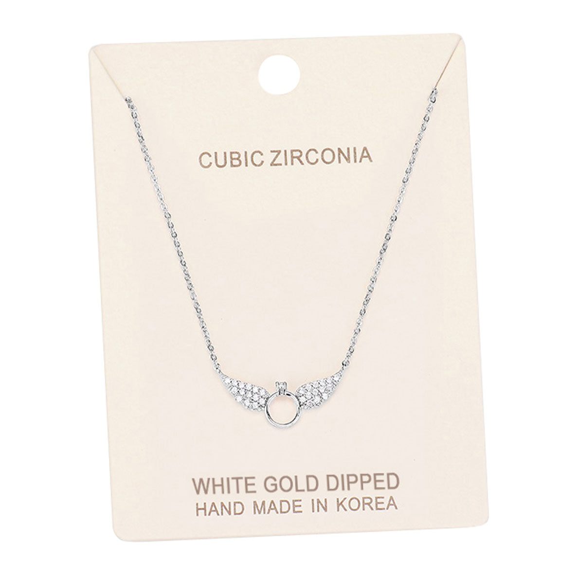 White Gold Dipped Cubic Zirconia Wings Pendant Necklace
