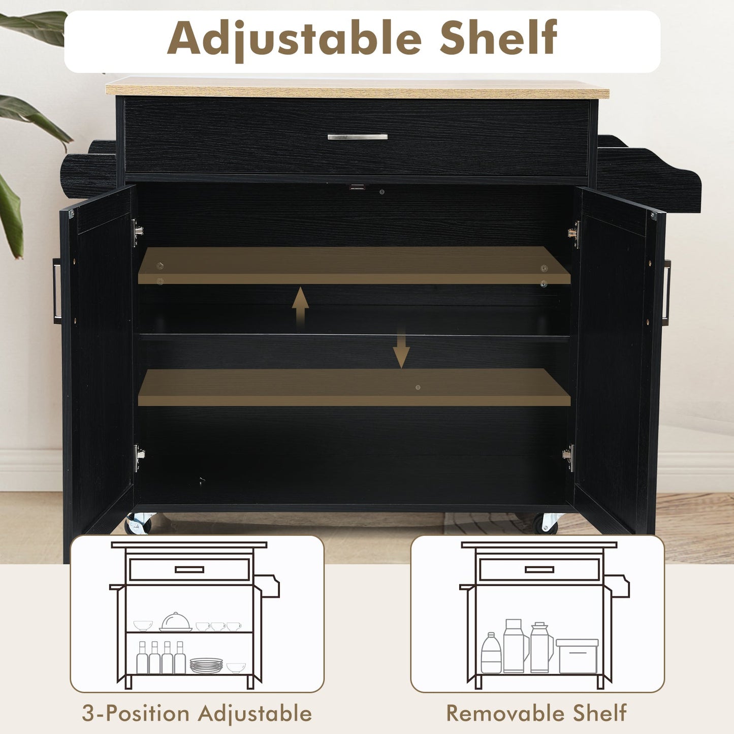 Rolling Kitchen Island Cart with Towel and Spice Rack