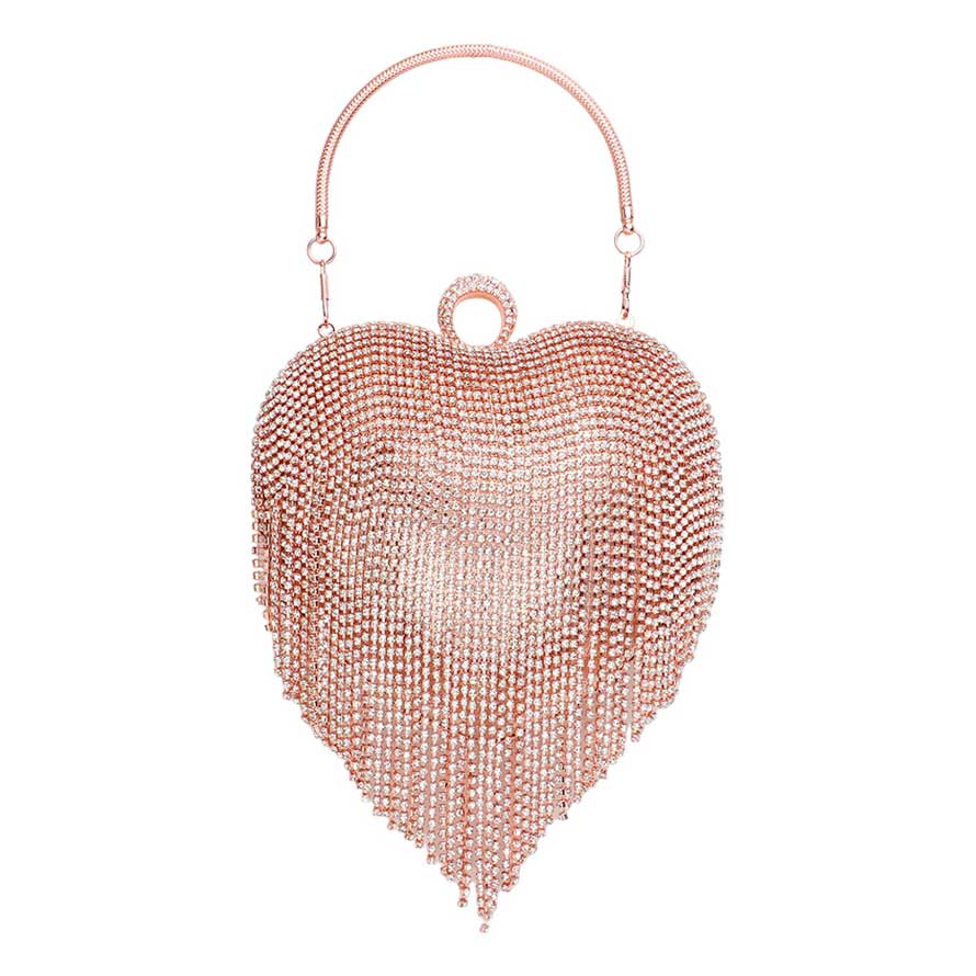 Rhinestone Fringe Heart Evening Tote Clutch Crossbody Bag