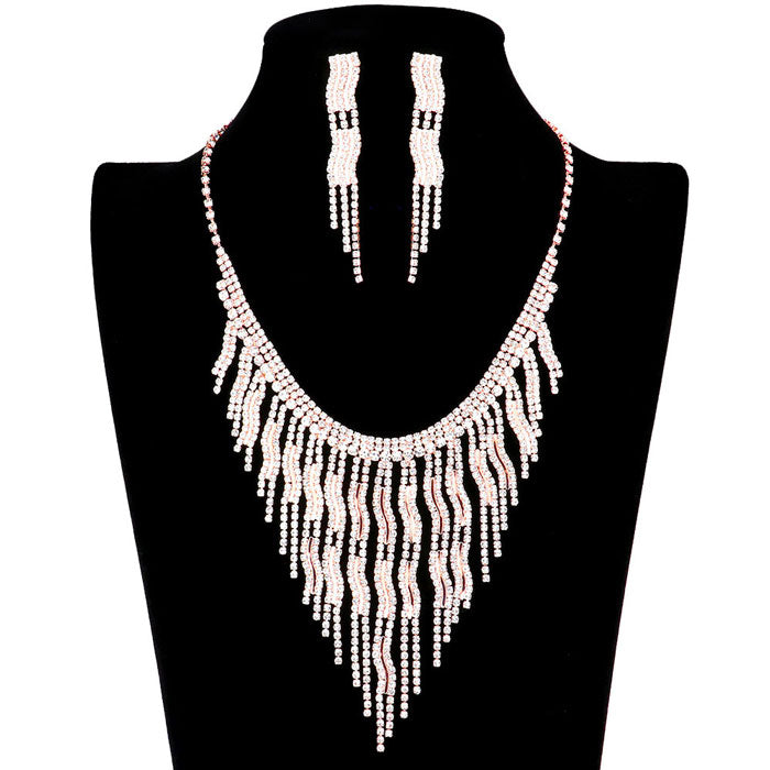Wavy Fringe Crystal Rhinestone Necklace