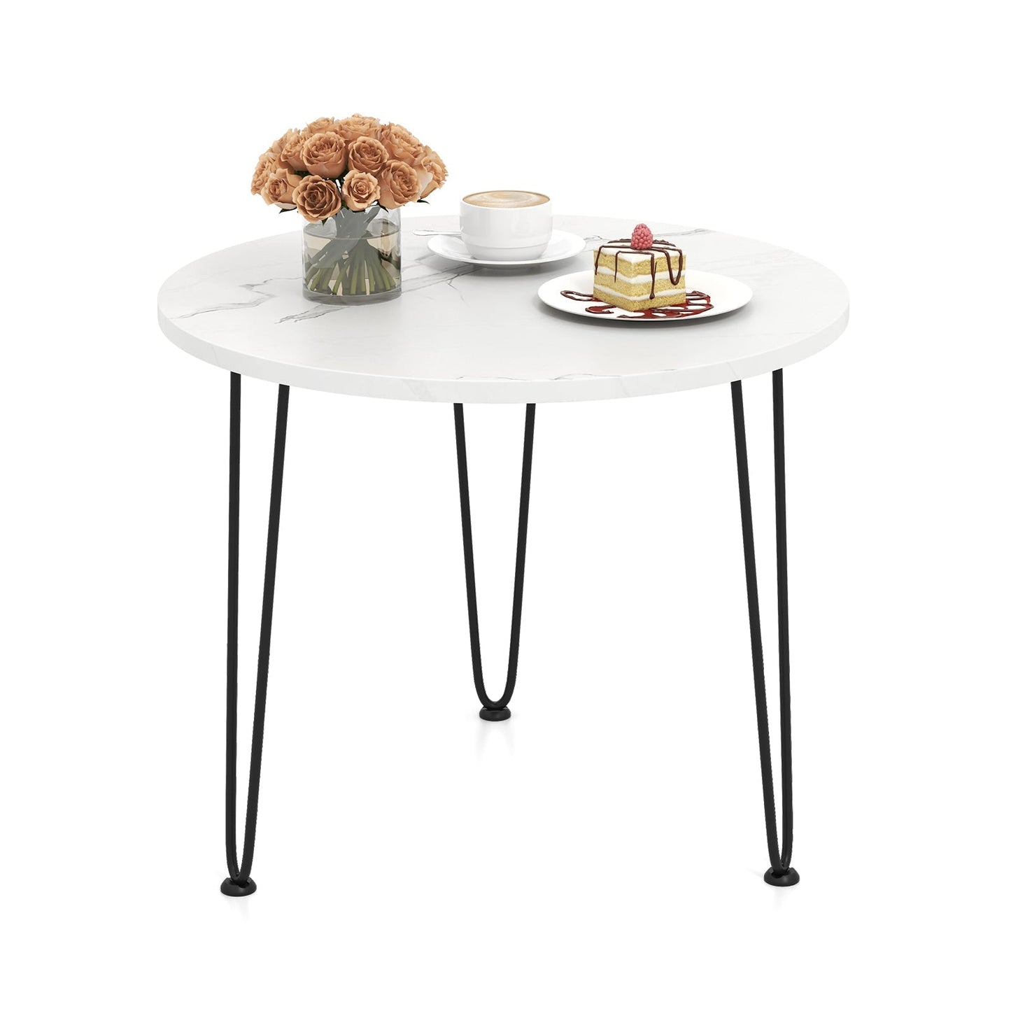 Round Coffee Table with Thickened Tabletop and Metal Tripod Legs