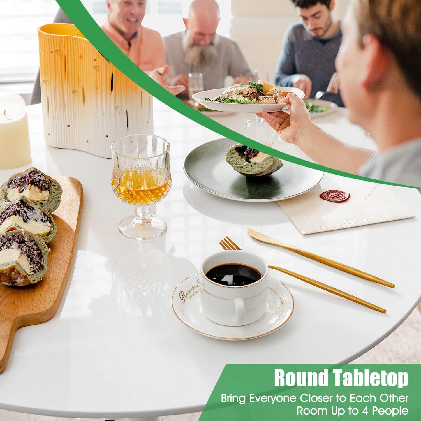32 Inch Modern Tulip Round Dining Table with MDF Top-White