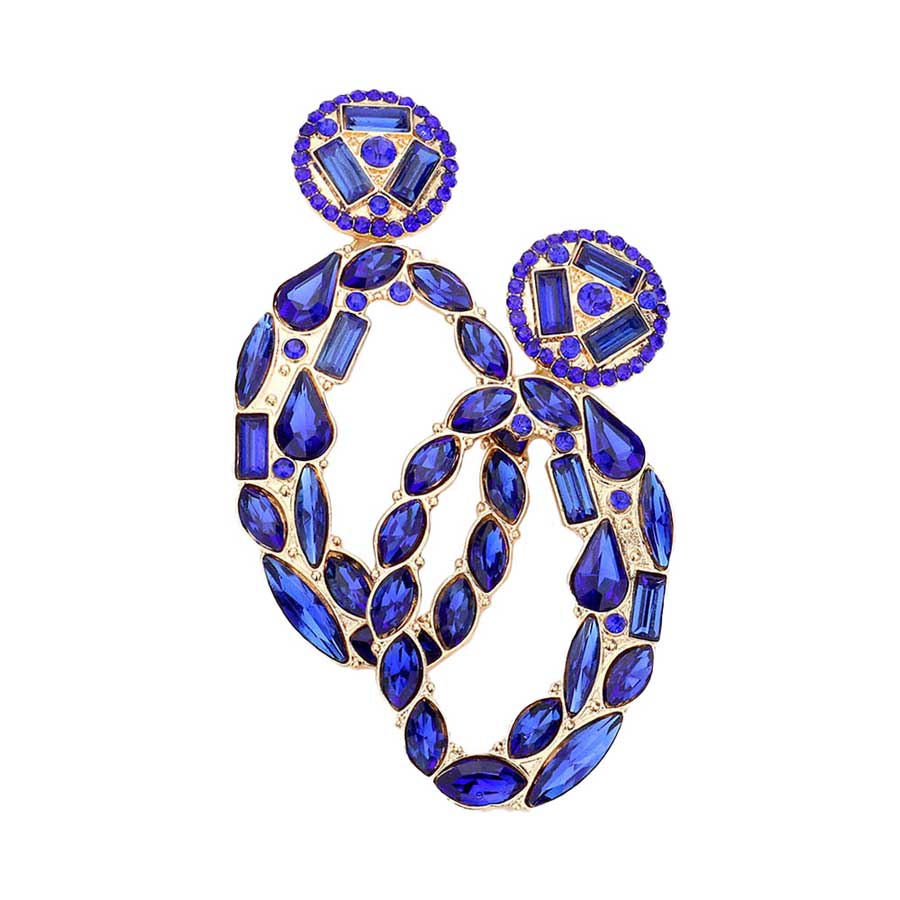 Marquise Round Rectangular Stone Cluster Evening Earrings