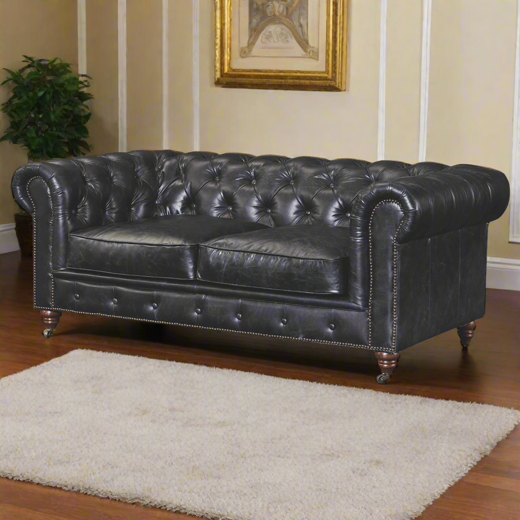 Preorder  Century Chesterfield Love Seat - Slate Leather